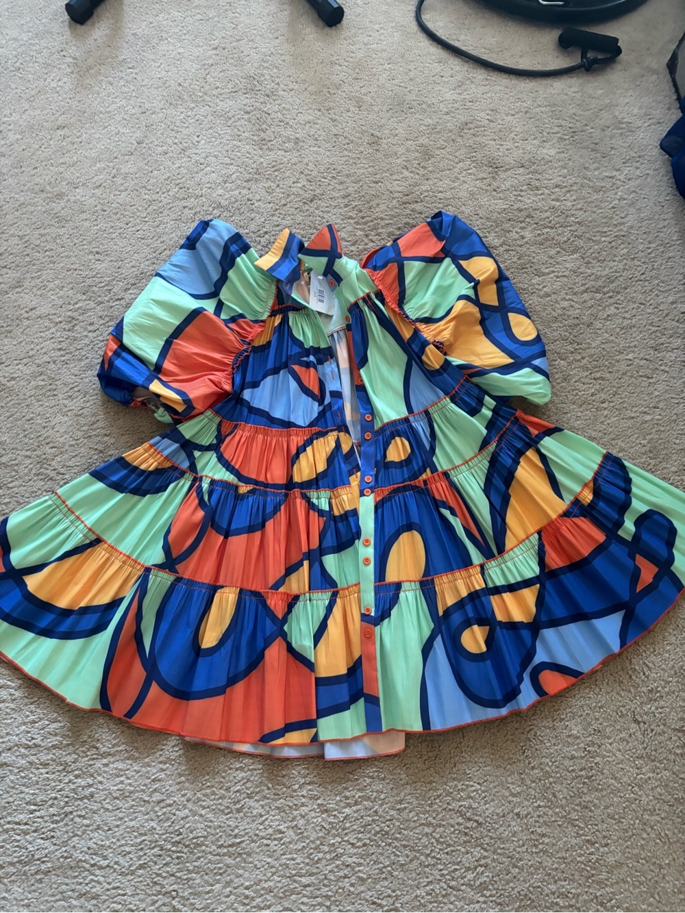 Colorful Abstract Print Tiered Button-Front Dress